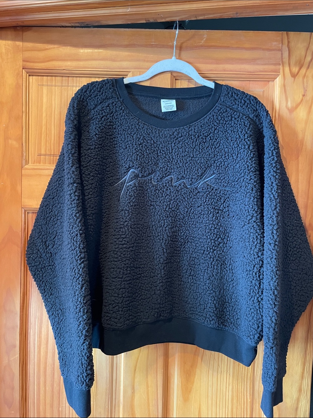 PINK Victoria's Secret Women's Black Sherpa Crewneck Pullover